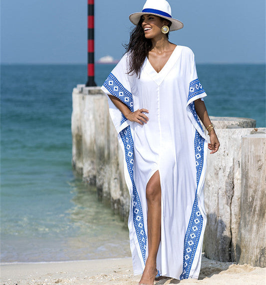 Women's beach robe in Boho style with side slits and colorful accents Ivyshape