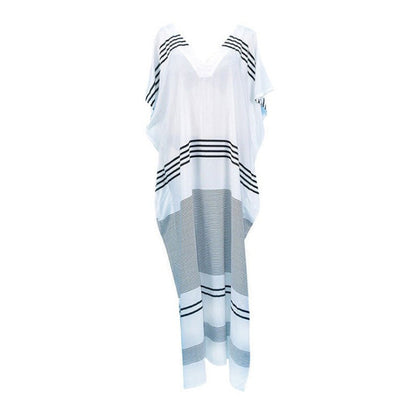 Women elegant beach kimono with stripe pattern and deep V-neck Ivyshape