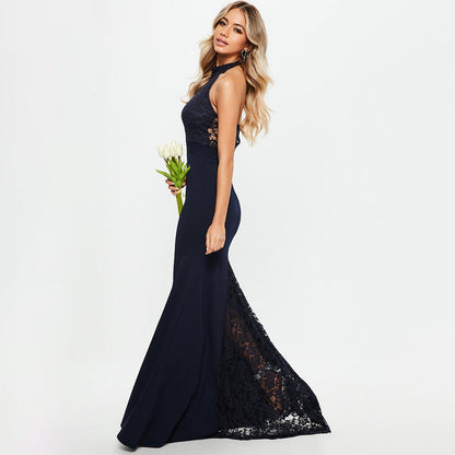 Women strapless lace back maxi dress Ivyshape
