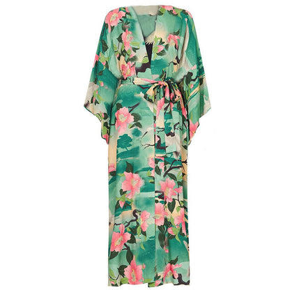 Women's Maxi Beach Dress with Elegant Side Slits and Floral Pattern Ivyshape