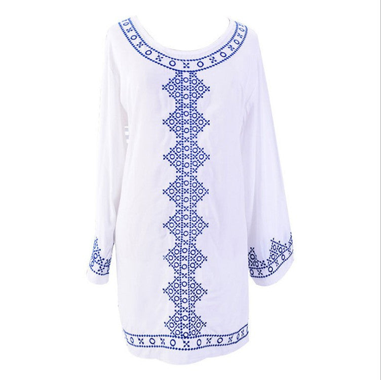 Women's casual dress with elegant V-neckline and handmade embroidery details Ivyshape