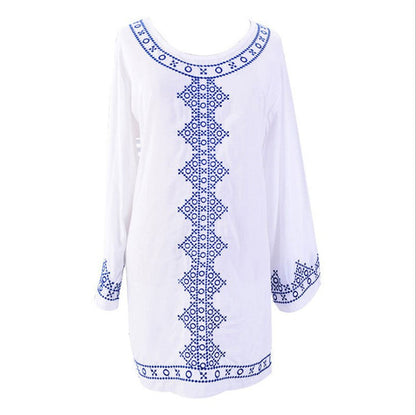Women's casual dress with elegant V-neckline and handmade embroidery details Ivyshape