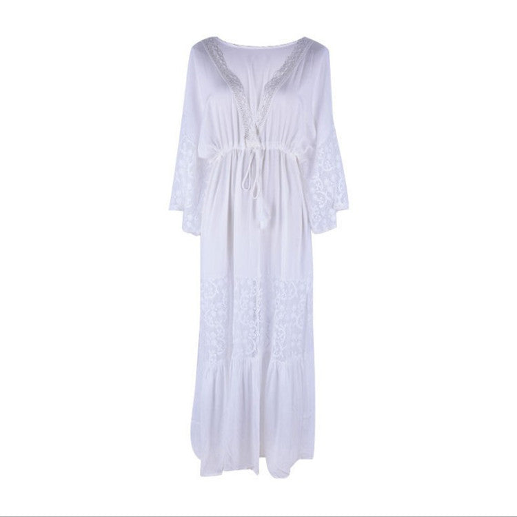 Ladies Maxi Dress with elegant lace overlay and casual silhouette Ivyshape