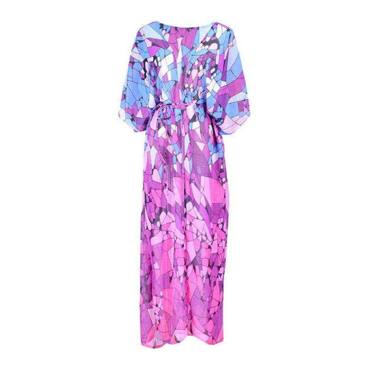 Women airy maxi kaftan with modern graphic pattern Ivyshape
