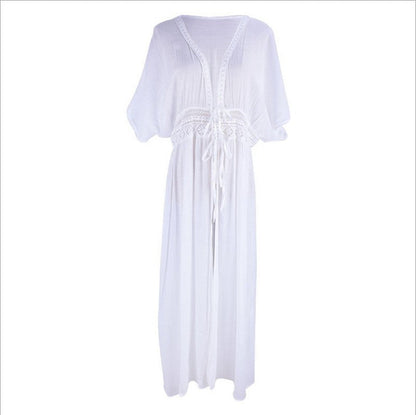 Women elegant transparent beach cover-up with artistic crochet accents Ivyshape