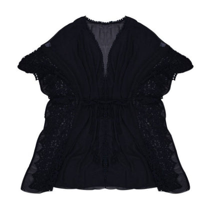 Women's transparent beach kimono with elaborate crochet decoration Ivyshape