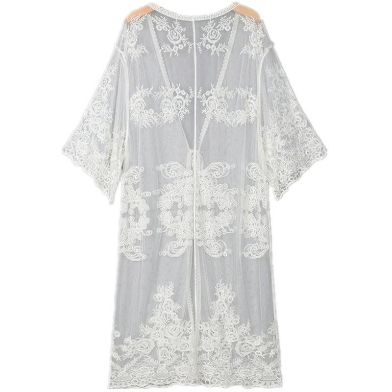 Women's Crochet Beach Kimono with Airy Transparency and Romantic Accents Ivyshape