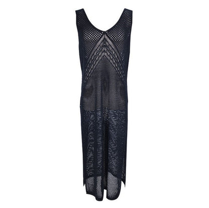 Ladies airy crochet beach tunic with deep V-neck and side slits Ivyshape