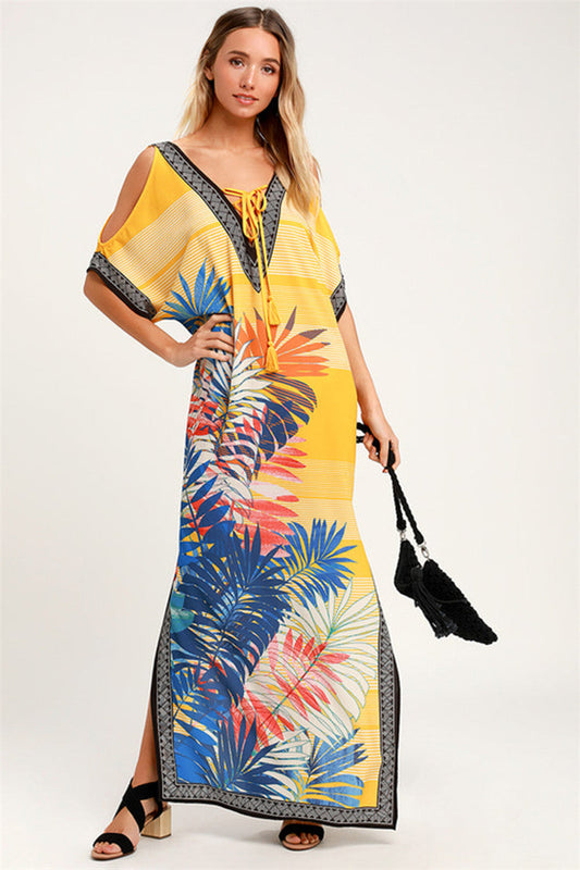 Women’s Maxi Kaftan with colorful pattern print and side slits Ivyshape