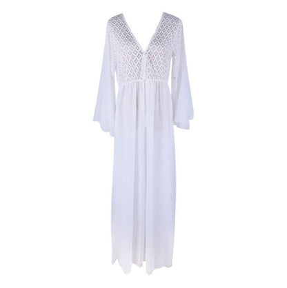 Women's Maxi Maternity Dress with Elegant Lace Sleeves Ivyshape
