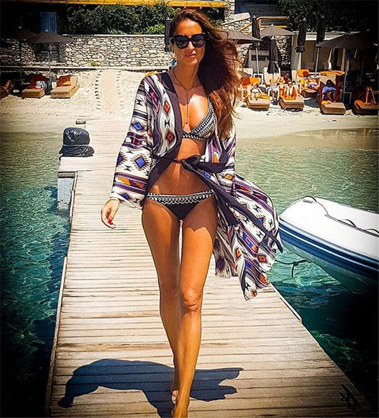 Women's Beach Kimono with Ethnic Pattern and Flowing Cut Ivyshape