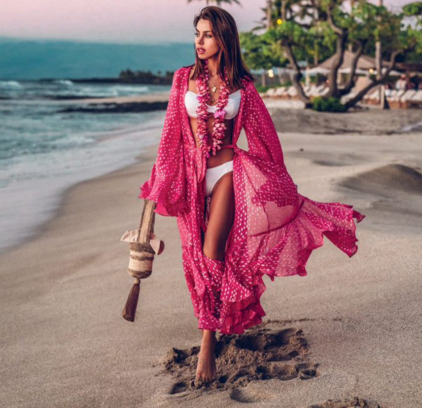 Women's elegant beach cover-up with flowing ruffle design Ivyshape