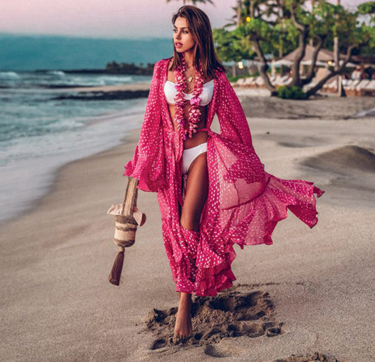 Women's elegant beach cover-up with flowing ruffle design Ivyshape