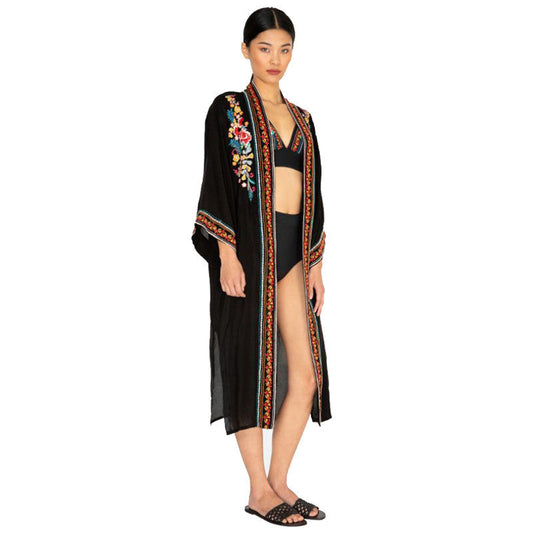 Ladies elegant beach kimono with colorful embroideries and loose silhouette Ivyshape
