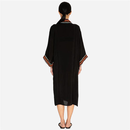 Ladies elegant beach kimono with colorful embroideries and loose silhouette Ivyshape
