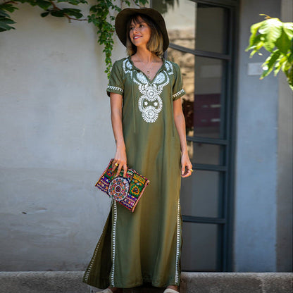 Ladies maxi dress with even hand embroidery Ivyshape