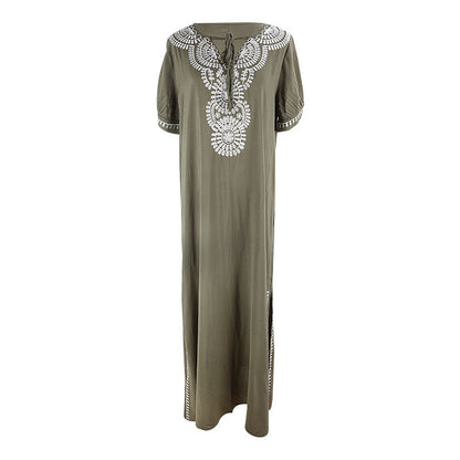 Ladies maxi dress with even hand embroidery Ivyshape
