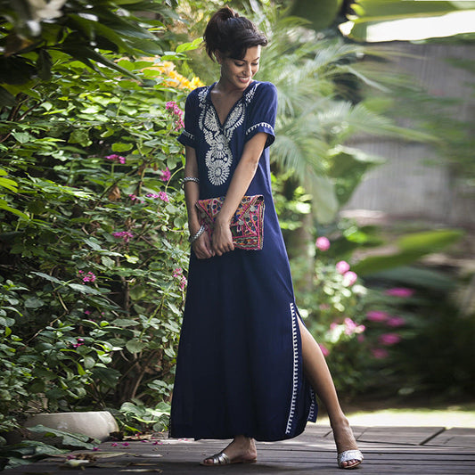 Ladies maxi dress with even hand embroidery Ivyshape