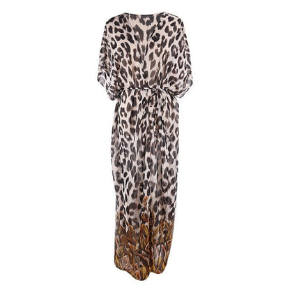 Women's transparent beach kimono with artistic leopard pattern and casual cut Ivyshape