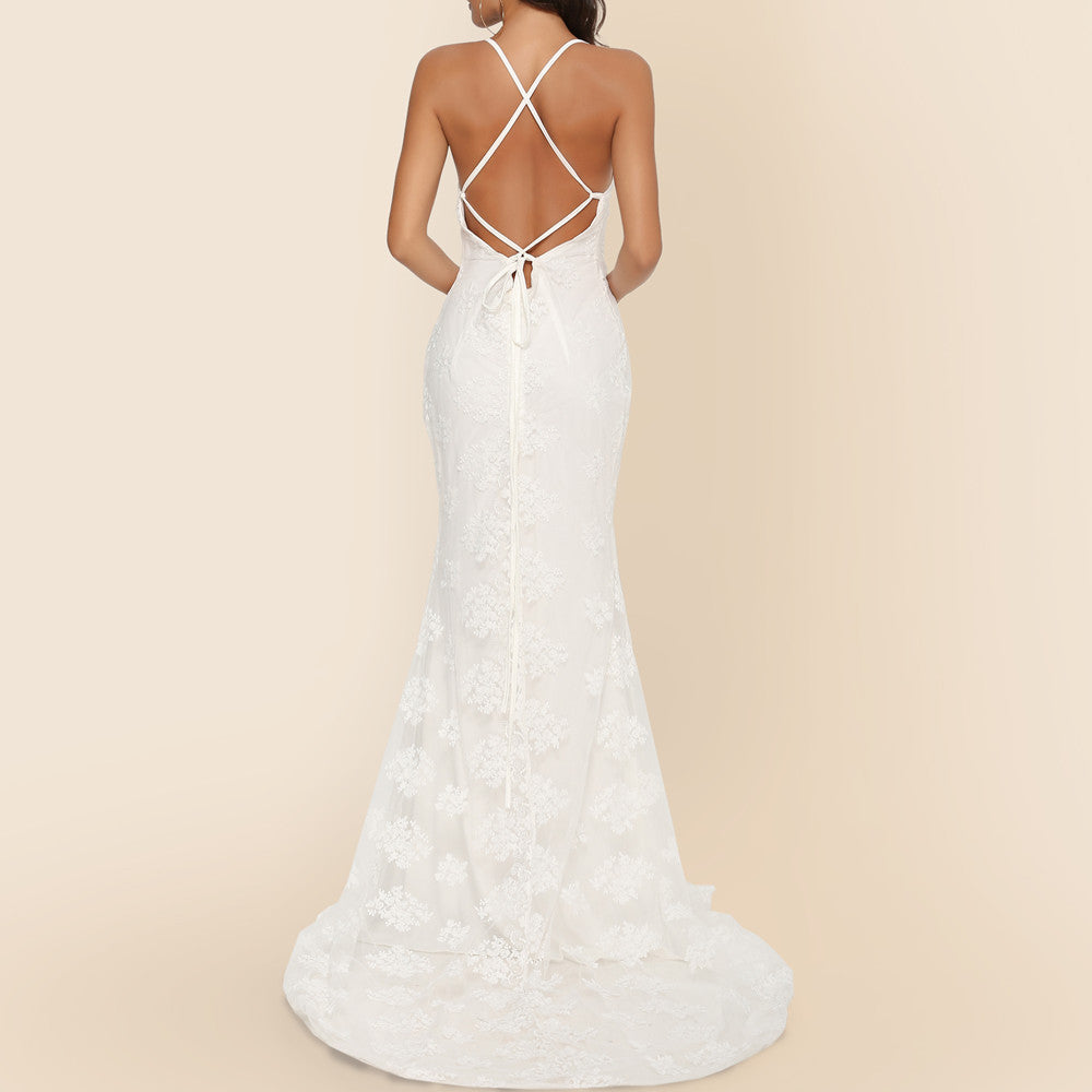 Ladies Lace Neckline Mermaid Evening Dress Ivyshape