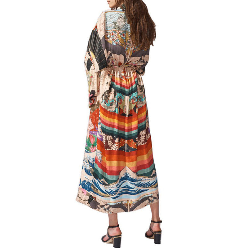 Women's Kimono-Style Beach Wrap with Artistic Pattern and Loose Fit Ivyshape