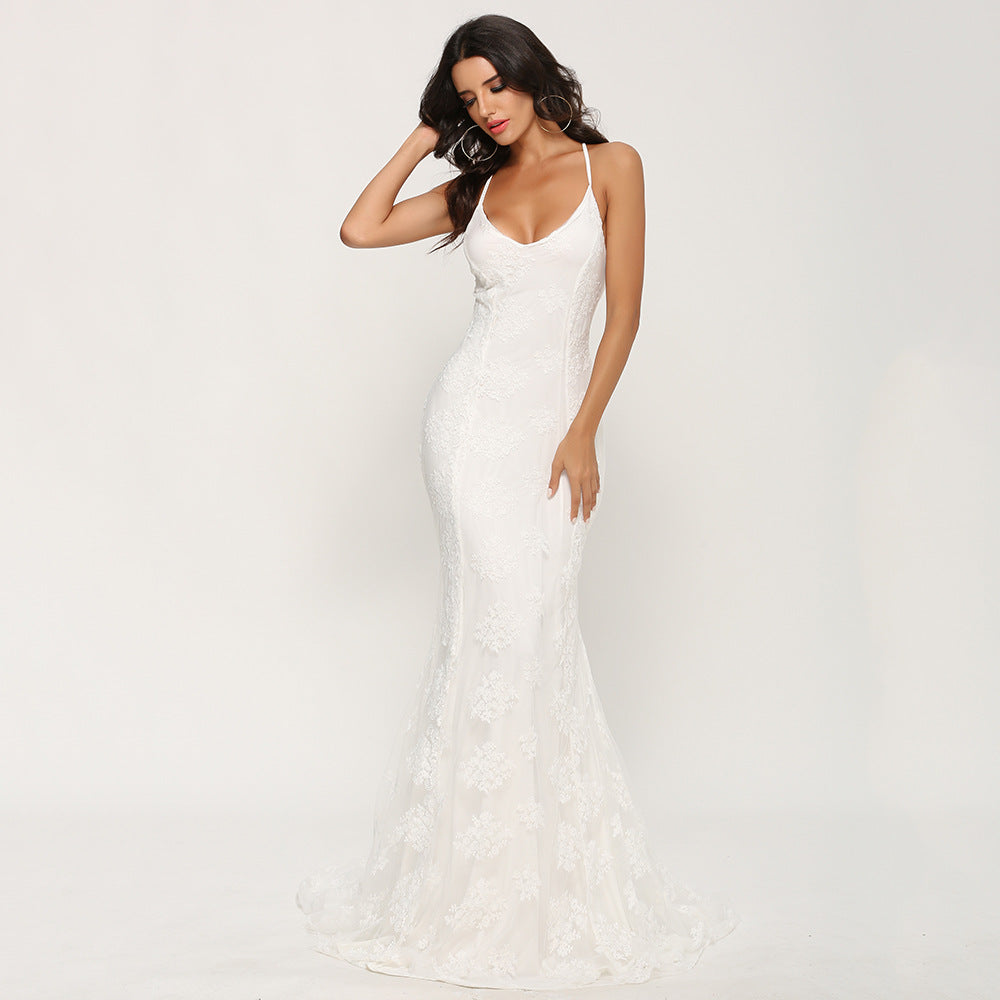 Ladies Lace Neckline Mermaid Evening Dress Ivyshape