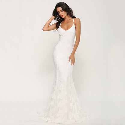 Ladies Lace Neckline Mermaid Evening Dress Ivyshape