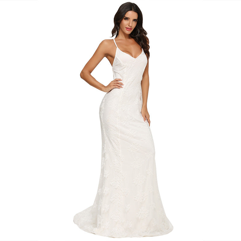 Ladies Lace Neckline Mermaid Evening Dress Ivyshape
