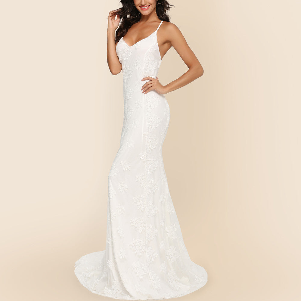 Ladies Lace Neckline Mermaid Evening Dress Ivyshape