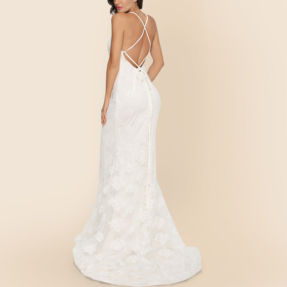 Ladies Lace Neckline Mermaid Evening Dress Ivyshape