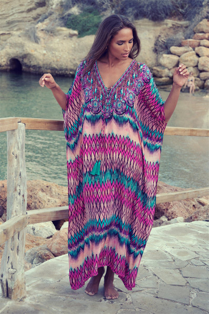 Women's kaftan with artistic ethnic design and casual cut Ivyshape
