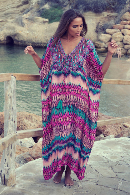 Women's kaftan with artistic ethnic design and casual cut Ivyshape