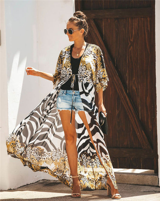 Women Airy Kaftan Cover-up with Animal Design Ivyshape
