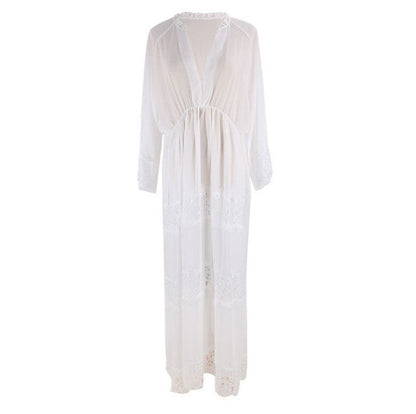 Women transparent beach robe with voluminous lace bottom Ivyshape
