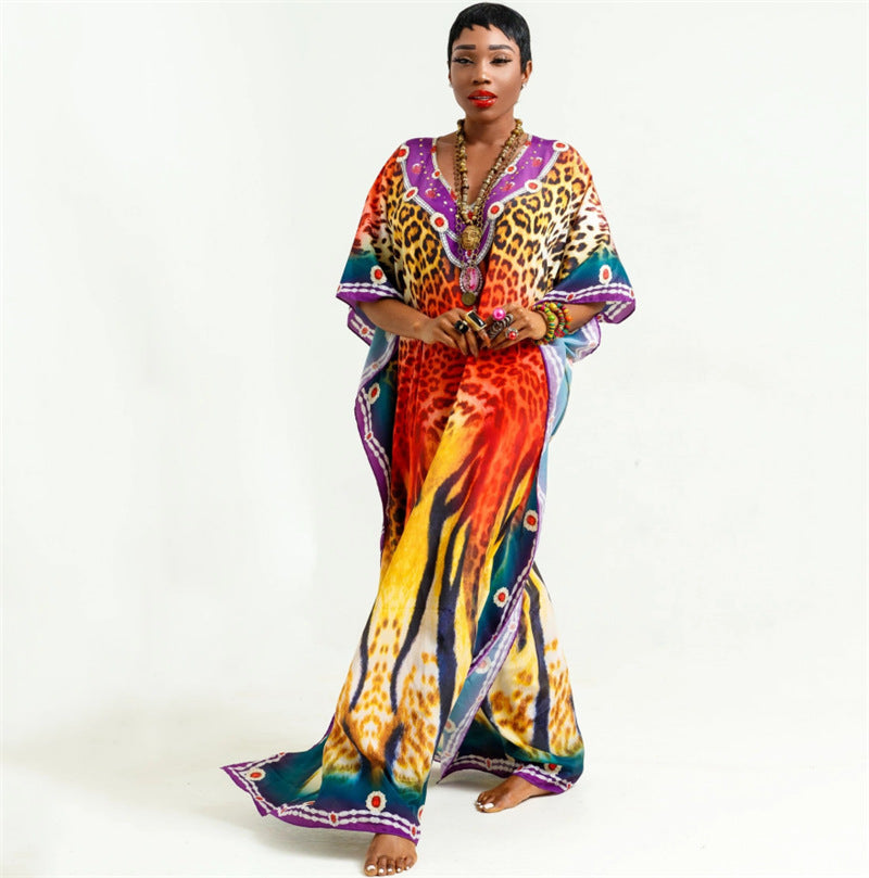 Women’s Maxi Kaftan with intricate tribal pattern and elegant V-neck Ivyshape