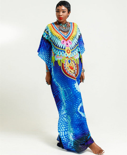 Women’s Maxi Kaftan with intricate tribal pattern and elegant V-neck Ivyshape
