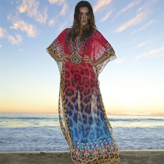 Ladies beach kaftan with artistic animal design and elegant embellishments Ivyshape