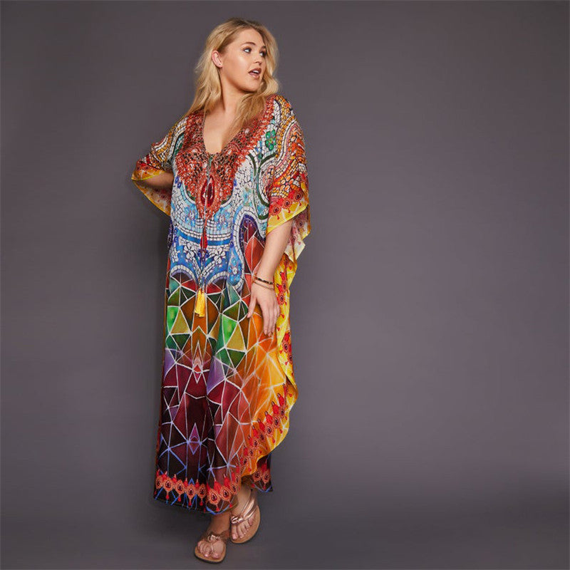 Women's beach dress with a diverse geometric pattern Ivyshape