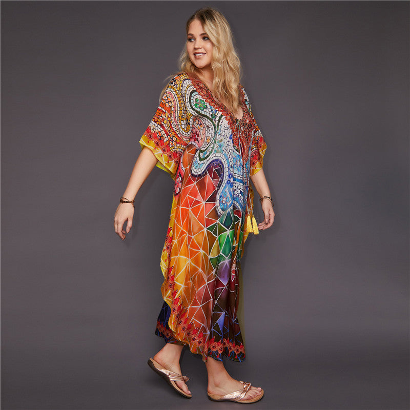 Women's beach dress with a diverse geometric pattern Ivyshape