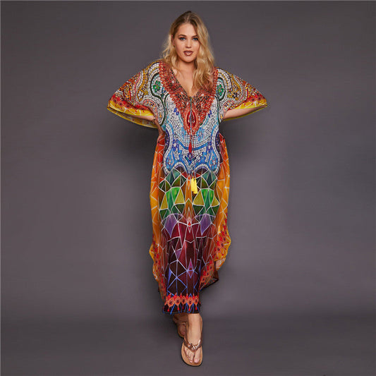 Women's beach dress with a diverse geometric pattern Ivyshape