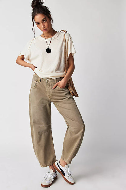 Wynohna | Jeans a vita media con elevato stretch e taglio a barile