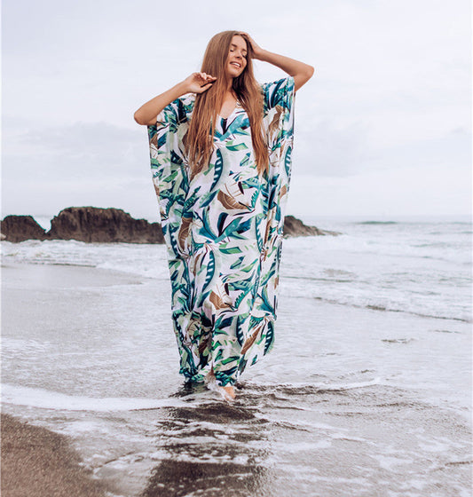 Ladies beach caftan with floral design and breezy fit Ivyshape