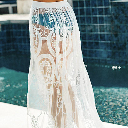 Women Transparent Lace Beach Skirt Ivyshape