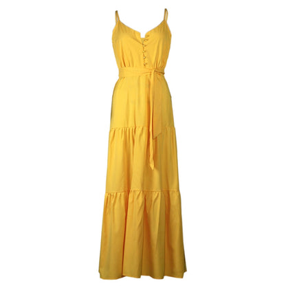 Women's Button Closure Tiered Maxi Dress Ivyshape