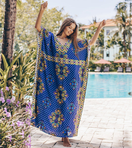 Women's Airy Kaftan with Colorful Floral Pattern and Side Slits Ivyshape