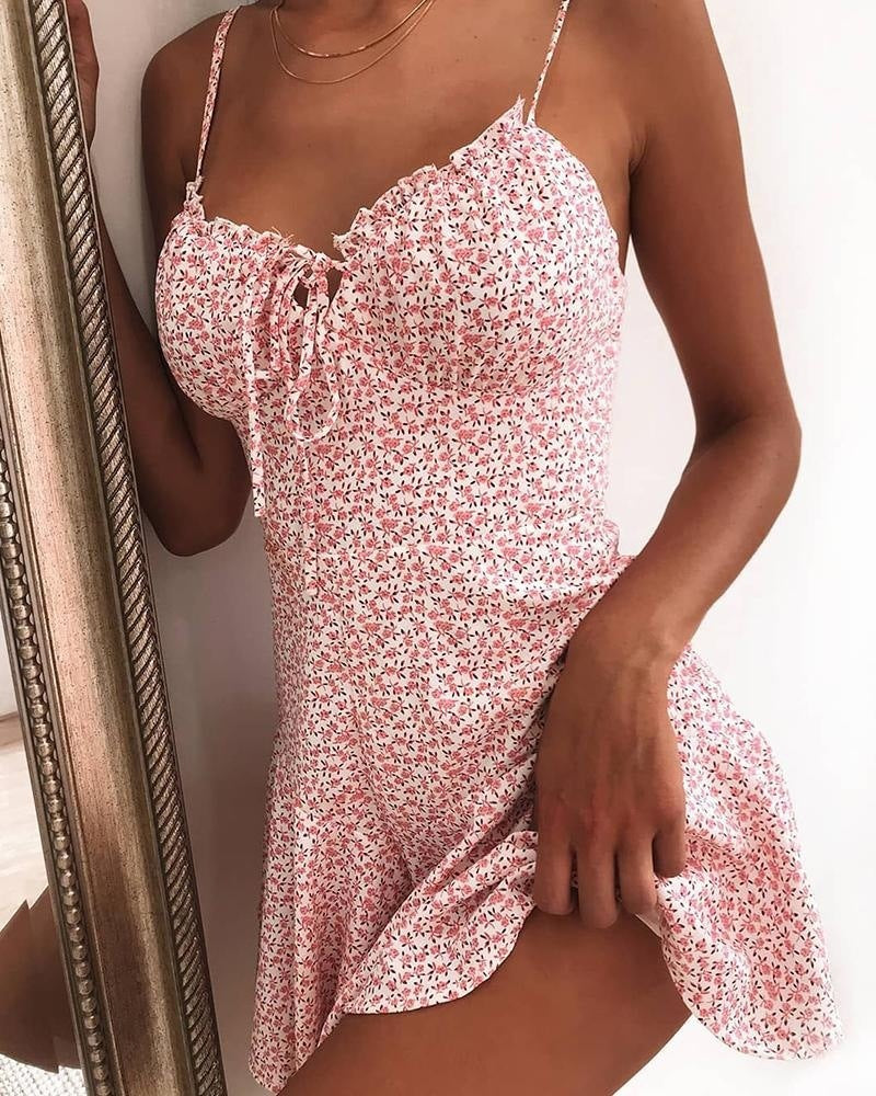 Women Floral Pattern Mini Dress Ivyshape