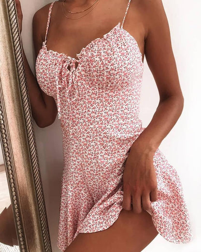 Women Floral Pattern Mini Dress Ivyshape