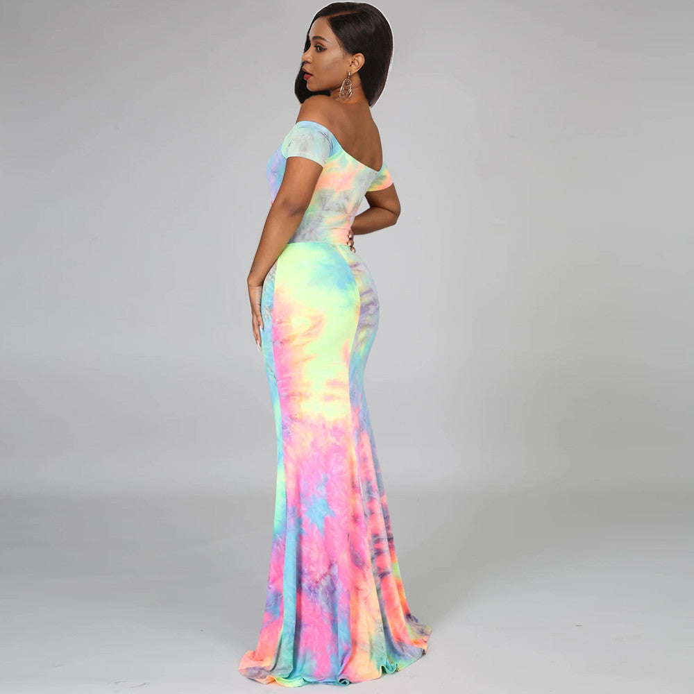 Women Off-Shoulder Tie-Dye Maxi Dress Ivyshape