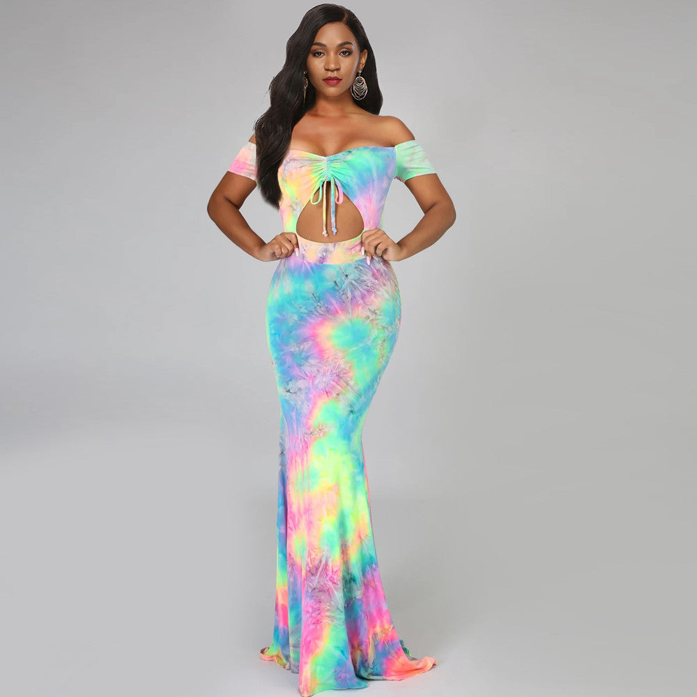 Women Off-Shoulder Tie-Dye Maxi Dress Ivyshape