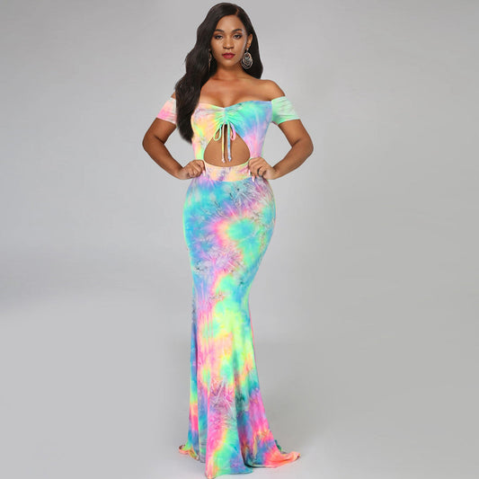 Women Off-Shoulder Tie-Dye Maxi Dress Ivyshape